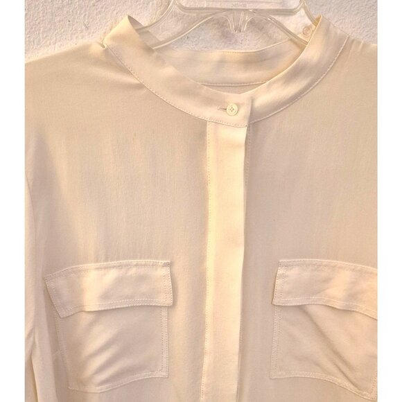 Talbots Cream 100% Silk Long Sleeve Pullover Tunic Top Chest Pockets Sz XLP EUC - Picture 2 of 7